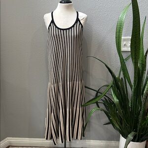 Worthington Black and Cream Striped Midi Dress XL